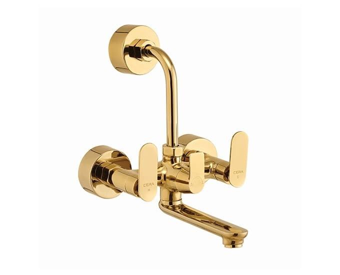 CERA Brooklyn Wm with Bend Pipe for OHS Wash Basin Faucet | Sink Tap | Bathroom Accessories | Wall Mount | PVD Finish | Solid Brass | French Gold | F1018401FG