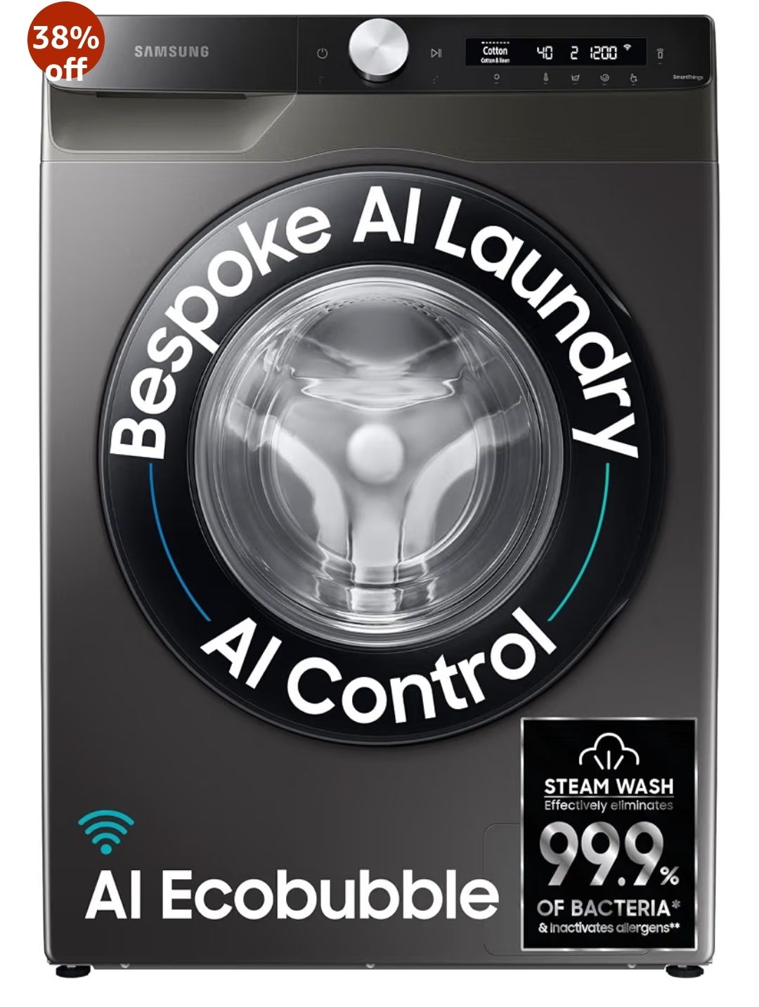 Samsung 8 kg, 5 star, AI Control, AI Eco Bubble, Wi-Fi, Digital Inverter, Motor, Fully-Automatic Front Load Washing Machine (WW80T504DAX1TL, Hygiene Steam, Inox)