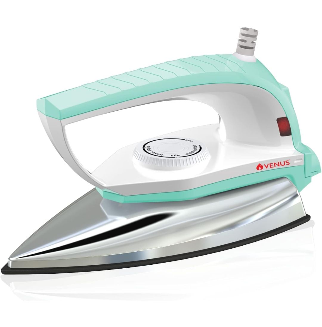Venus Iris 750 Watts Dry iron | ISI | Weilburger Dual Coat Non-stick Soleplate (Jade green) | 750W Compact & Lightweight | Shock-Proof Design | Temp Control | Swivel Cord