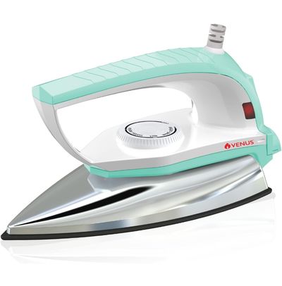 Venus Iris 750 Watts Dry iron | ISI | Weilburger Dual Coat Non-stick Soleplate (Jade green) | 750W Compact & Lightweight | Shock-Proof Design | Temp Control | Swivel Cord