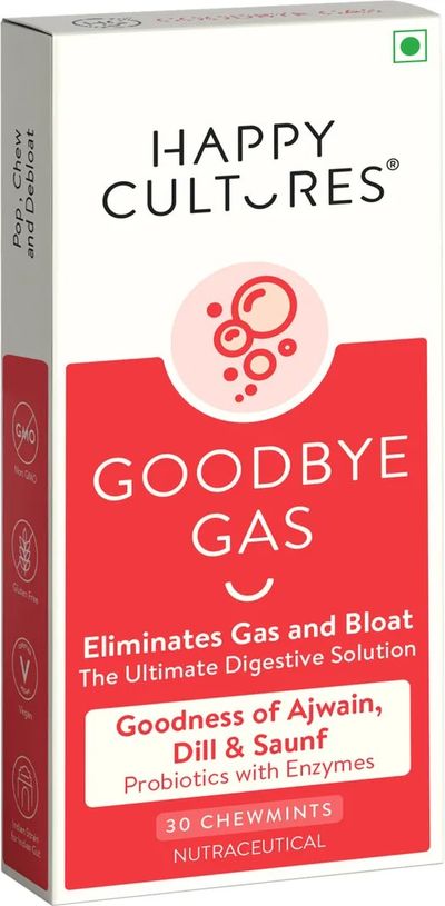 Happy Cultures Goodbye Gas Digestive ChewmintsGas Relief, Bloating Control Mint Tablet (30 No)