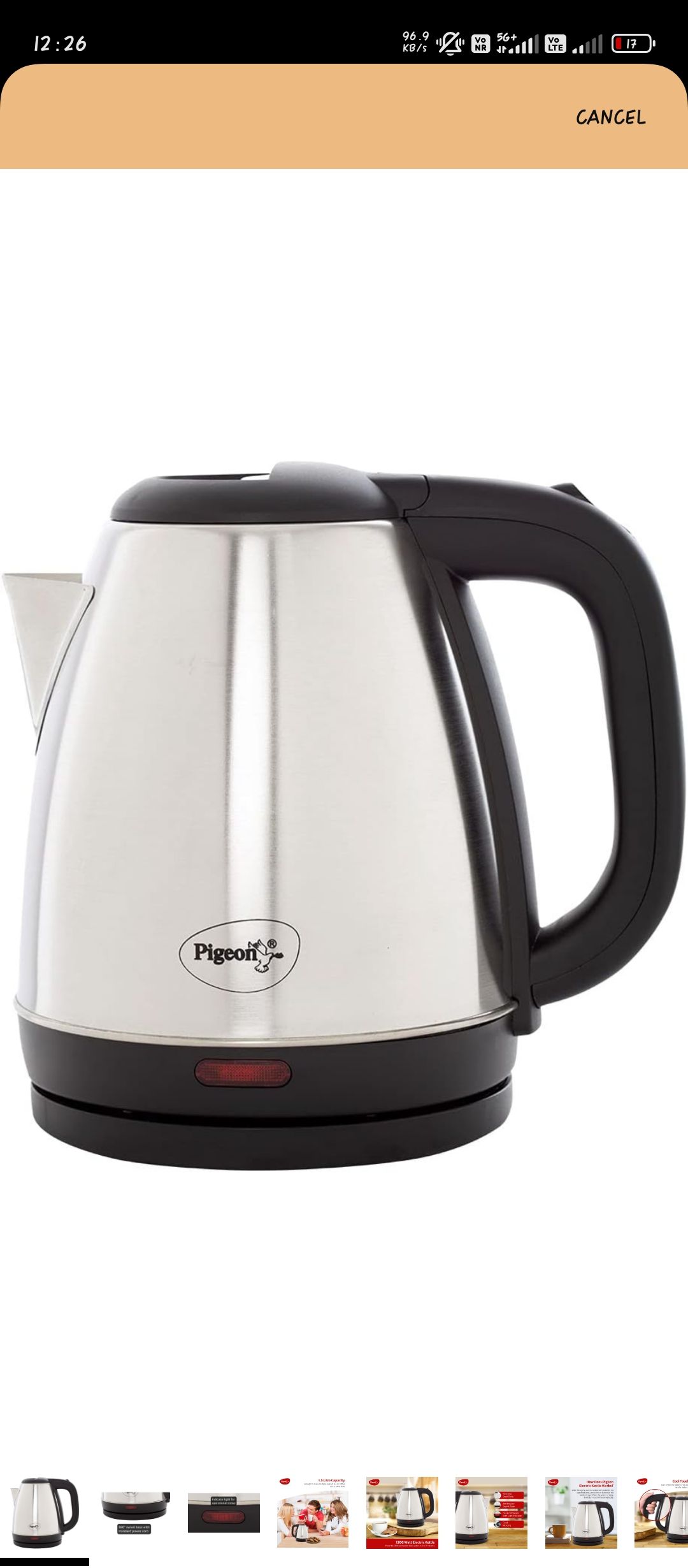 Pigeon Amaze Plus Electric Kettle 1.5 L, 1300 Watt,