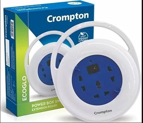 Crompton Powerbox Swirlo Extension Board, 6A Load Capacity, 3 Sockets - 1 Universal, 2 Two-Pin, Fire-Retardant Material, 220V Blue