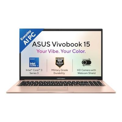 [SBI CC] ASUS Vivobook 15 (2026) Core 3, 8GB RAM, 512GB SSD, FHD 15.6” Laptop (Office 2024, Terra Cotta)