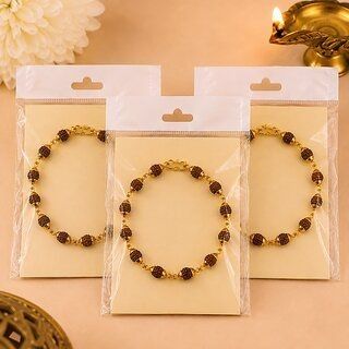 (Pack of 3) Metal Gold-plated Rudraksha Bracelet