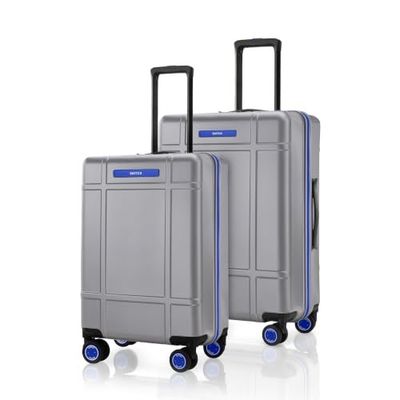 SNITCH Blink 2Pc Set Silver Polycarbonate Hard Travel Suitcase - Trolley Bag Set of 2 & Luggage with 8 Wheels, Premium Lock, Wet & Dry Pouch & Free Shoe Bag