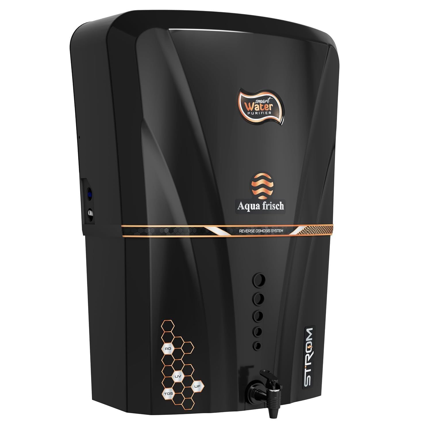 Aqua Frisch Storm Alkaline Ro with ORP & Copper Infuser Technology With RO,UF With Pre Filter 12L | 9 Stage Purification | Suitable for all type water supply with TDS upto 2000 ppm (Black)