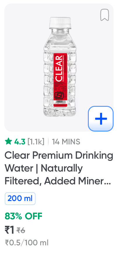 Clear Premium Drinking Water 200ml | Naturally Filtered, Added Minerals for Pure & Refreshing Taste | Bottle on Instamart