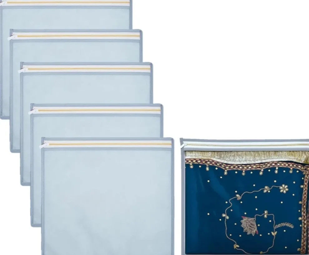 Lify transparent Saree Covers/Saree Bags/Storage Bags/Clothes Covers with Zip Lock Combo (Suitable for Single Saree Pack)- Black, Grey & Golden Color (Light Grey- 6Piece)