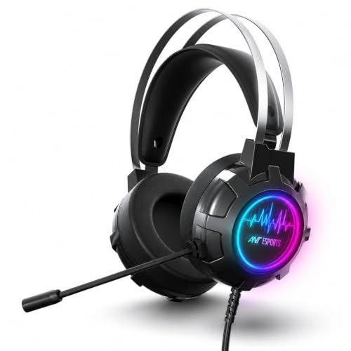 Ant Esports H950 Pro Wired Gaming Headset for PC, Xbox, PS4 & PS5, 7.1 USB Surround Sound Wired Headphones, 50mm Drivers, Mirror RGB LED, Omnidirectional Mic & Noise Isolating Ear Cups - Black