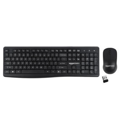 Amazon Basics Wireless Keyboard and Mouse Combo | 2.4GHz Wireless | Full-Size 104-Key Keyboard with ₹ Key | Low-Noise Typing | Compact Ergonomic Mouse | USB Receiver | Windows XP 7 8 10 11