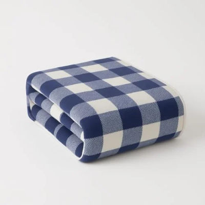 Cortina Checks Printed Microfiber Towels for Bath Large Size-70x140 cm [Blue]