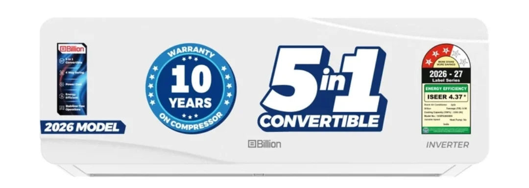 Billion 2026 Model 0.95 Ton 3 Star Split Inverter 5-in-1 Convertible AC (103IPG26WBN, White)