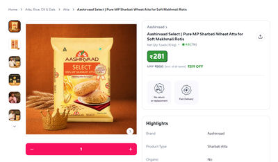 Loot Deal!!! ZEPTO-Aashirvad Atta 10KG @ 281