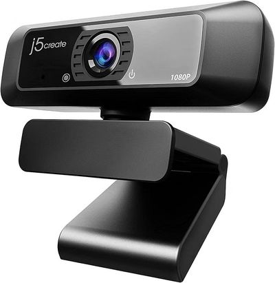 j5create Full HD 1080p USB Webcam for PC with Microphone, 30fps, H.264, 360° Rotation, F/2.4 Low-Light Lens