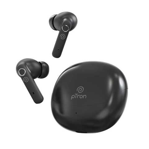 pTron Bassbuds Tunes V2 In-Ear TWS Earbuds with Stereo Sound-Type C Charging & IPX5 (Black)
