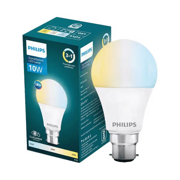 Philips SceneSwitch 10W LED Bulb | 3-in-1 Light Modes CDL-NW-WW | B22 Base | Change Brightness with Wall Switch | Energy Efficient | Pack of 1