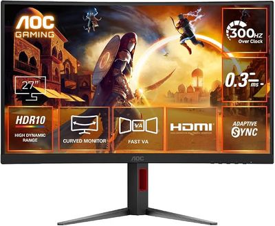 AOC C27G4Z 27" FHD Curved Monitor, 280Hz~300Hz Refresh Rate, 0.3ms MPRT, Fast VA Panel