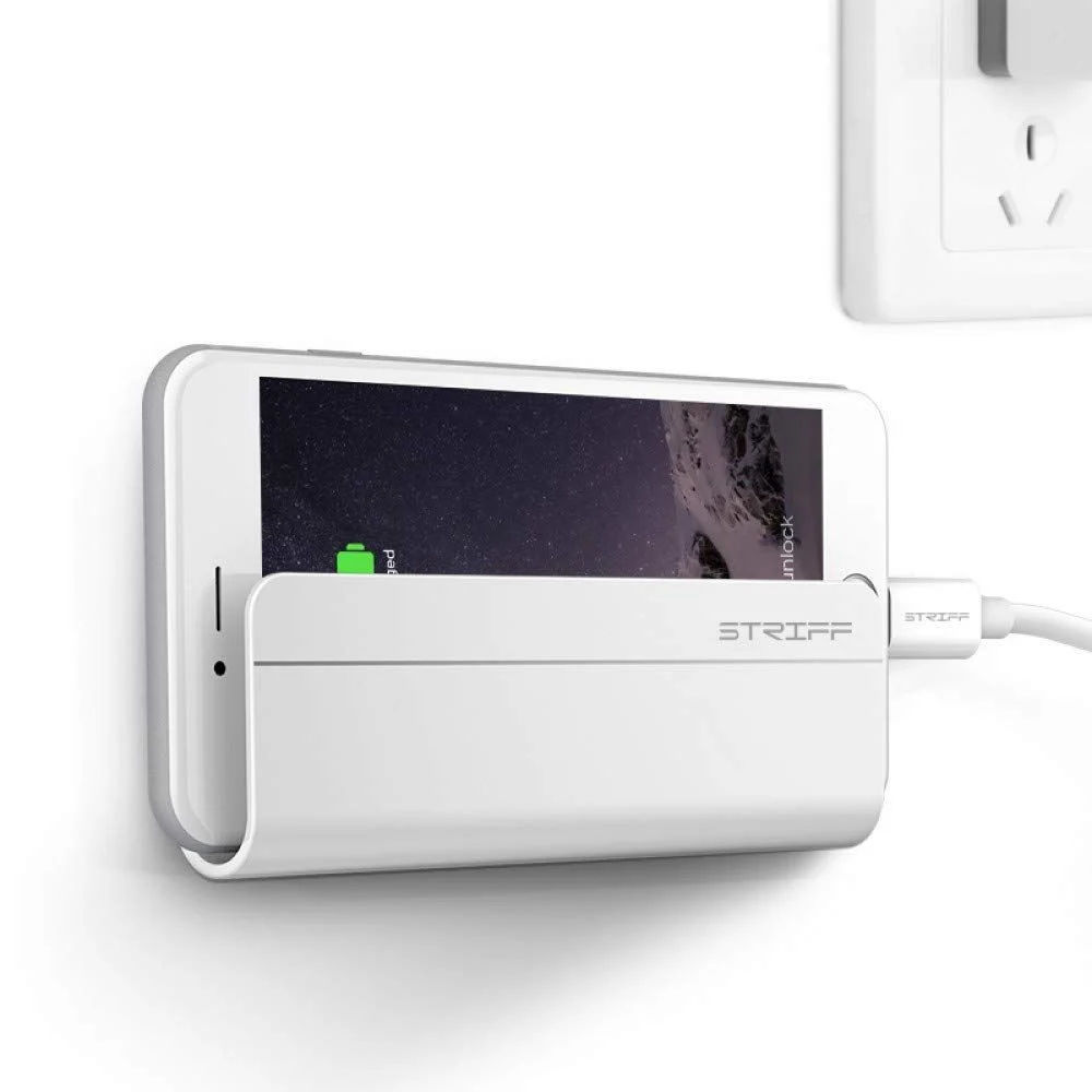 STRIFF Wall Mount Mobile Phone Holder | Self-Adhesive Mobile Charging Stand | Compatible for iPhone, Smartphones & Mini Tablets