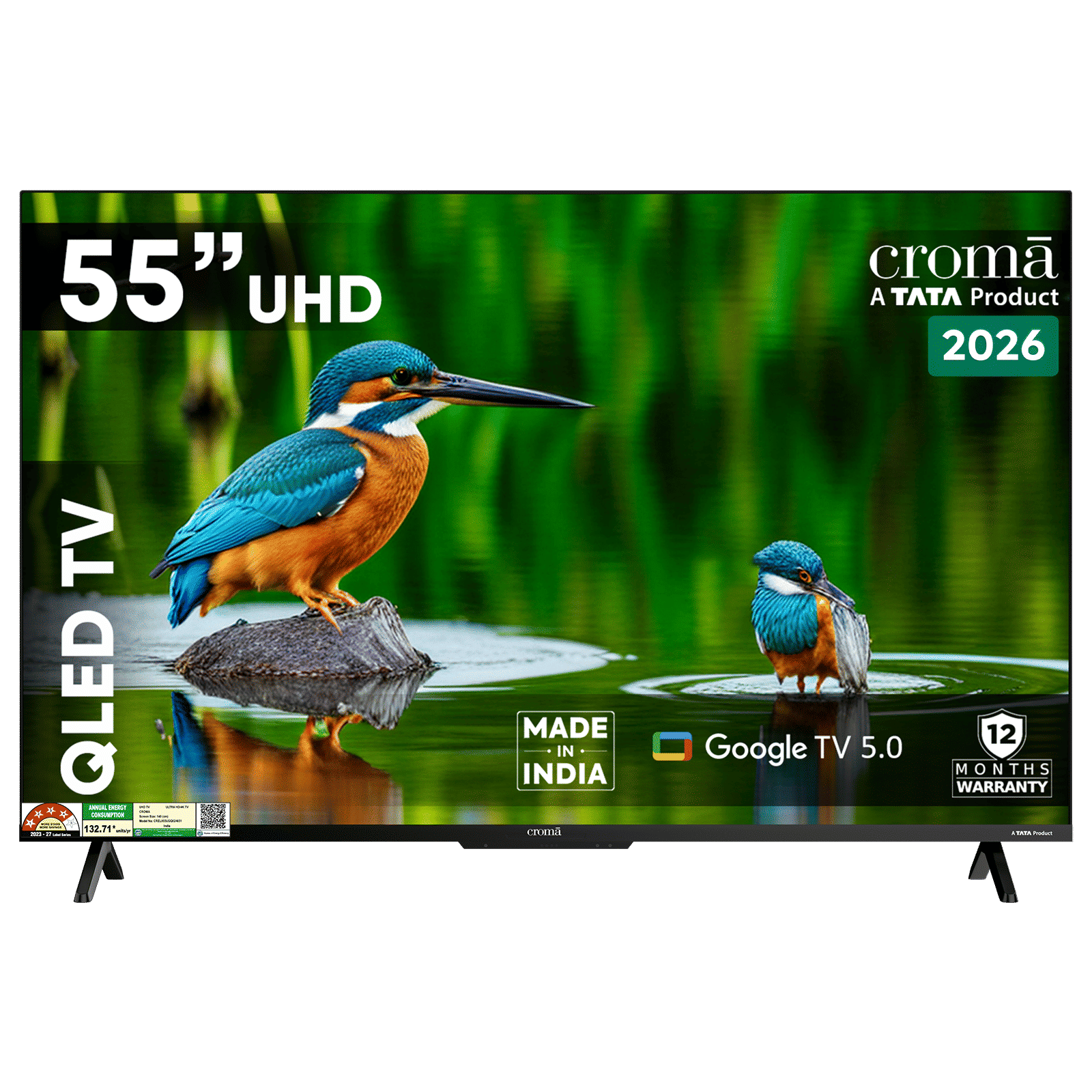 Croma 140 cm (55 inch) 4 Star QLED 4K Ultra HD Smart Google TV 5.0 with Flicker Free Technology (2026 model)