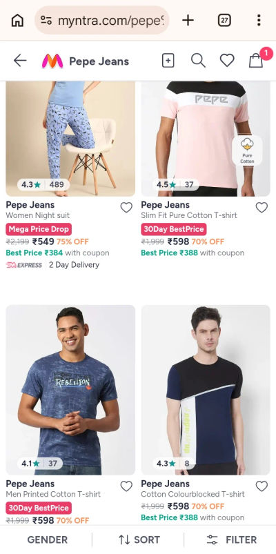 PEPE JEANS CLOTH UPTO 75% OFF