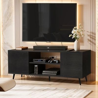 ABOUT SPACE TV Unit - Engineered Wooden TV Stand Table with Bottom Open Storage, WiFi Router Stand (Black Mahogany - L 136 x B 40.5 x H 53 cm)