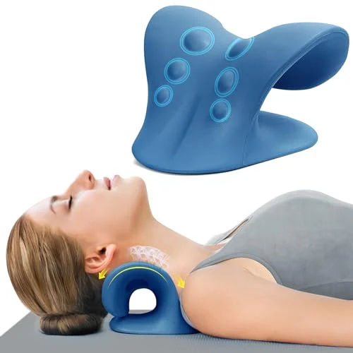 ComfortLife Neck Stretcher for Pain Relief, Neck and Shoulder Relaxer Cervical Neck Traction Device Pillow for TMJ Pain Relief… (Dark Blue)