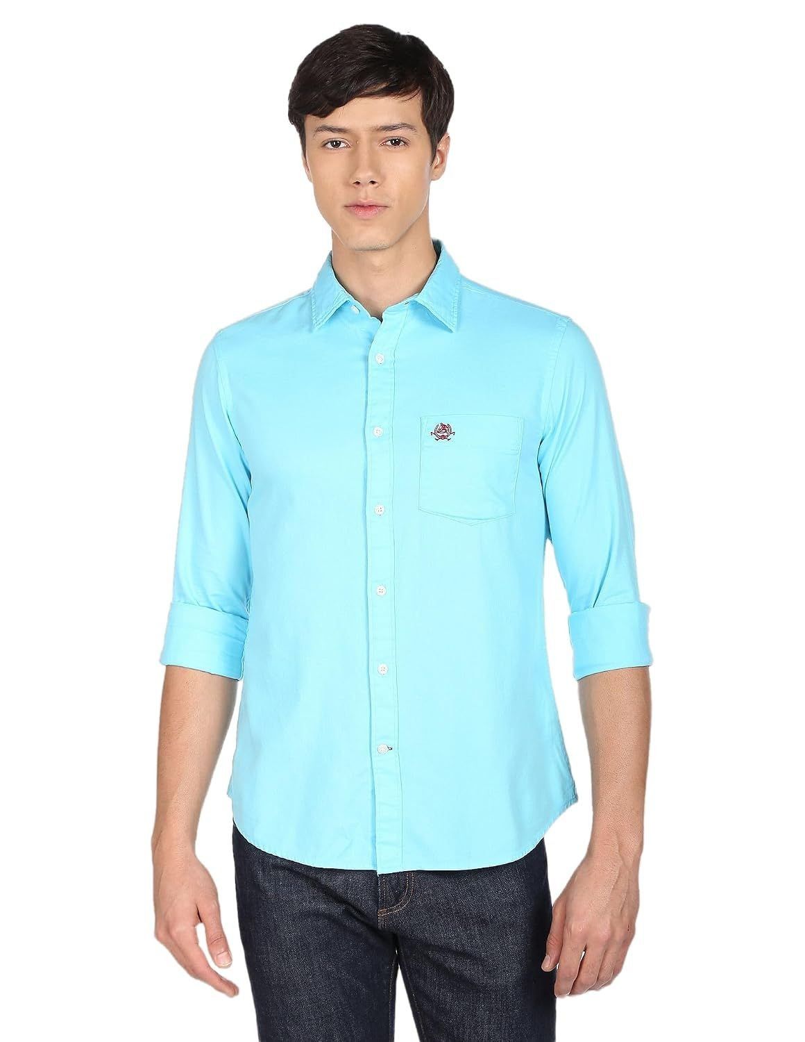 U.S. Polo ASSN. Men's Solid Spread Collar Premium Cotton Dobby Tailored Fit Shirt