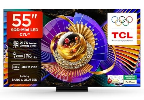 TCL 139 cm (55 inches) 4K SQD-MiniLED Google TV | 288Hz VRR | 3GB RAM | 54W B & O Hi-End Speakers | Upto HDR 2700nits | 55C7L