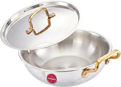 Amazon Brand - Solimo Premium Triply Stainless Steel Kadhai 26cm (3.2L) | SS Lid | Even Heating