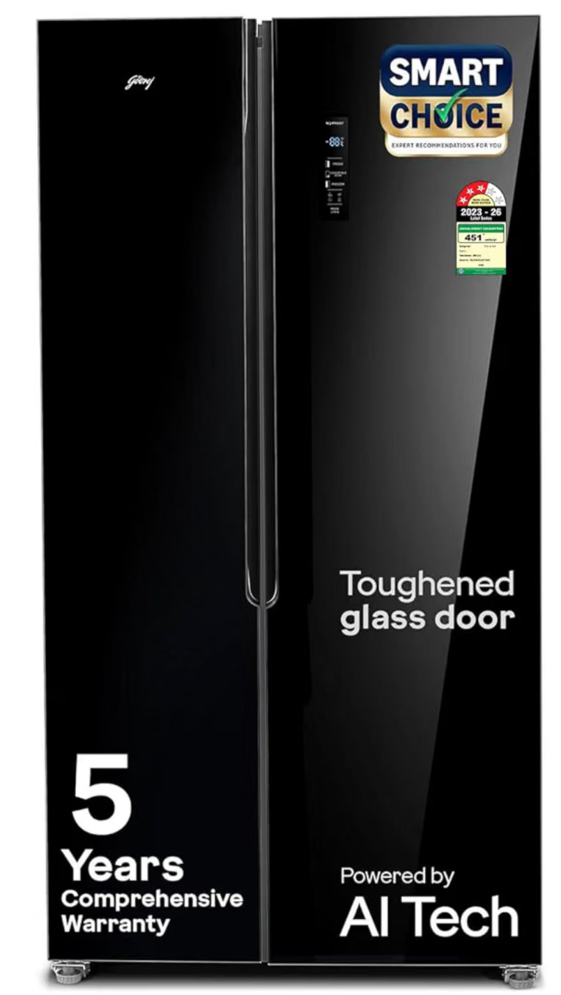 Godrej 600L 3 Star 5 Years Comprehensive Warranty Smart Convertible Zones | Toughened Glass Door | Frost Free Inverter (2025 Model, RS EONVELVET 600C RIT BK GL, Black Glass)