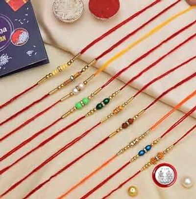 TECHBASICS Combo of 10 Dora Rakhi Set for Brother, Bhaiya, Bhabhi for Rakhi/Rakshabandhan with Roli Chawal & Greeting Card | Premium Rakhi Hamper RKHMPR23