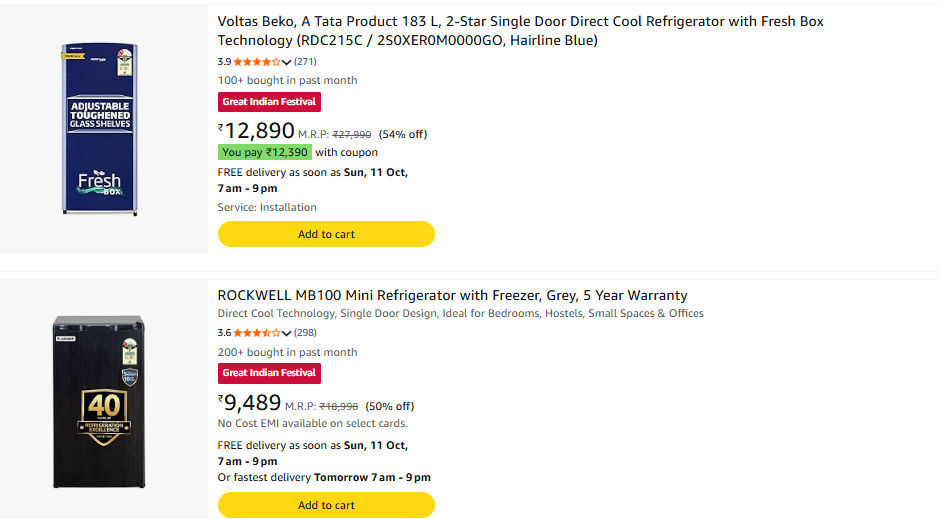 Voltas Beko 183L 2 Star Single Door Direct Cool Refrigerator | Fresh Box & Toughened Glass Shelves