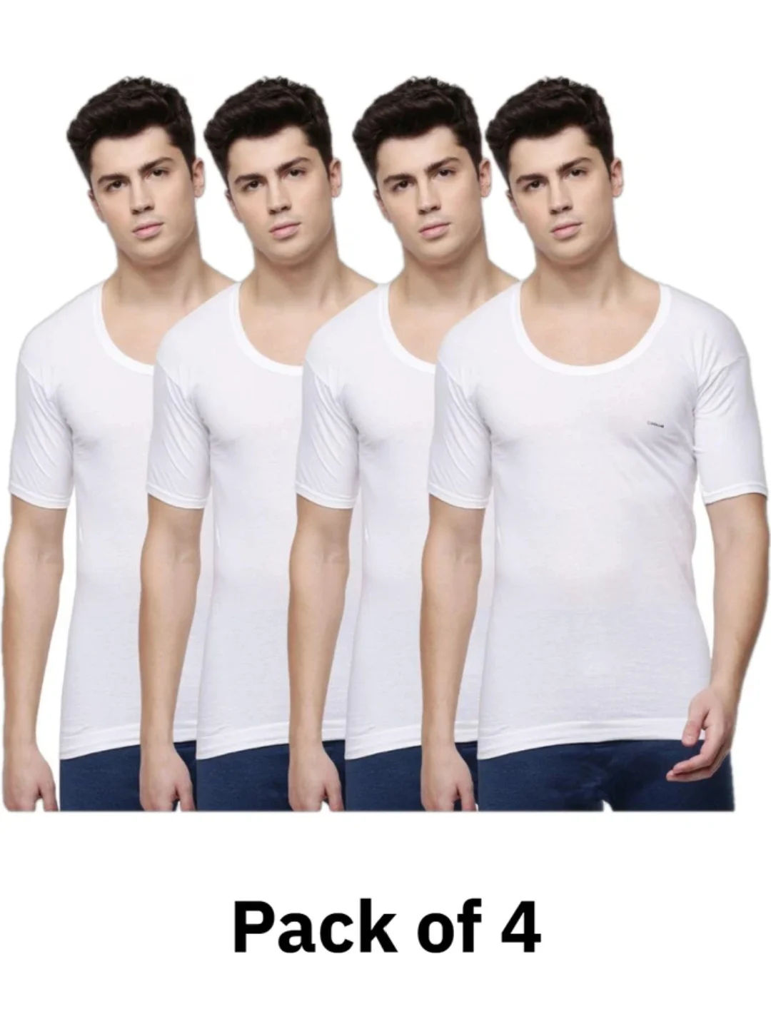 Dollar (Pack of 4) Dollar Lehar Men Combed Cotton Round Neck With Sleeve Vest -Pack of 4- White Men Vest