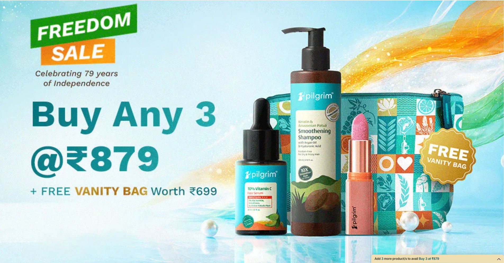 Freedom Sale | Buy Any 3 @ 879 | Free Vanity Bag worth 699