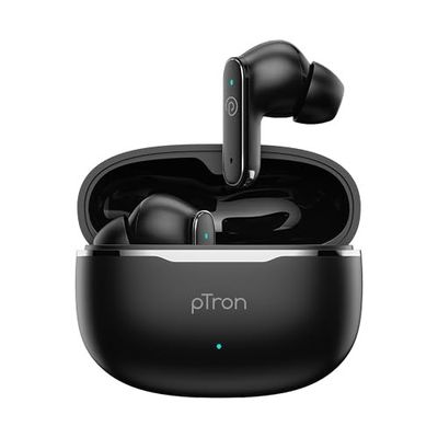 pTron Bassbuds Eon in-Ear TWS Earbuds w/ 13mm Drivers, 45Hrs Playtime, Dual HD Mic & TruTalk AI-ENC Calls, Custom EQ,Mobile App, Bluetooth v6.0 Headphones,Voice Assist., Type C Charging & IPX5 (Black)