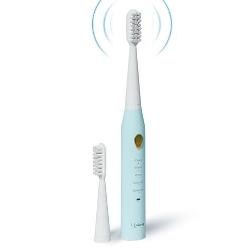 Lifelong Rechargeable Toothbrush for Adults - Smart Brush with 5 Cleaning Modes & Smart Auto Shut-Off - Electronic Toothbrush with 2 Electric Heads,500mAh Long-Lasting Battery (Blue,LLDC144)