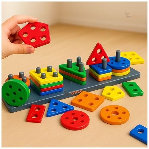 EITHEO Geometric Angle Blocks for Kids | 26 Pcs Montessori Sorting & Stacking Educational Toy | Colorful Shape Sorter Puzzle for Toddlers 1-3 Years | Learning Activity Toy for Boys & Girls