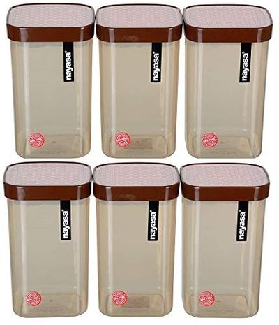 Nayasa Fusion 1000 ml BPA Free Food Grade Airtight Kitchen Storage Stackable Containers - Set of 6 | Brown
