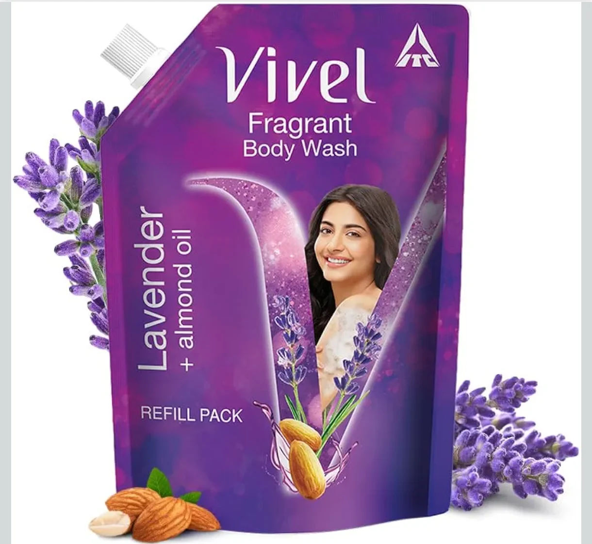 Vivel Fragrant Body Wash, Lavender & Almond Oil Shower Gel, 1300ml Supersaver XL Refill Pouch, Moisturizing Bodywash, Soft & Smooth Skin, Effective Cleansing, For Women & Men