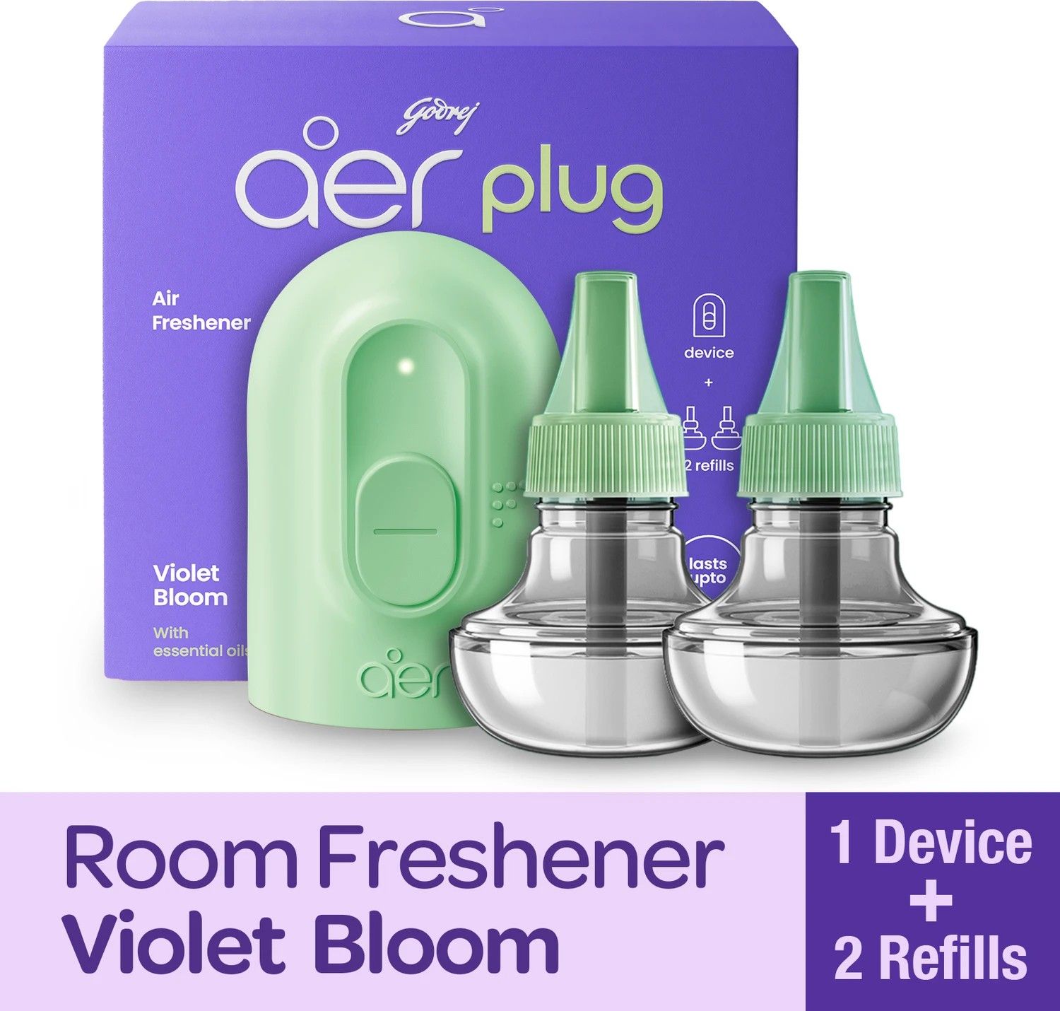 Godrej Aer Plug - Violet Bloom Refill Device + 2 Refills Electric...more