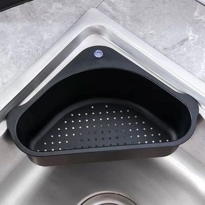 ANKUL Triangle Kitchen Sink Organizer with Corner Strainer Basket, Drain Drainer Storage Rack, Food Catcher, Waste Collector Tray (MIN 1 Quantity, Black)