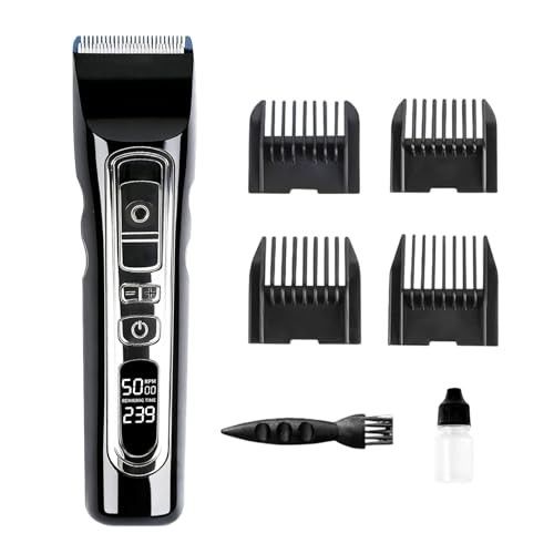 Professional High-Power Hair Clipper for Men, Silent Motor Hair Trimmer, Digital Display, Adjustable Speed & Gears, Ceramic Blade, 4 Limit Combs (3-12mm), 3H Runtime, Quick Charging