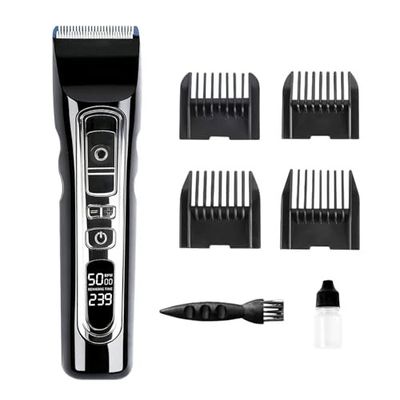 Professional High-Power Hair Clipper for Men, Silent Motor Hair Trimmer, Digital Display, Adjustable Speed & Gears, Ceramic Blade, 4 Limit Combs (3-12mm), 3H Runtime, Quick Charging