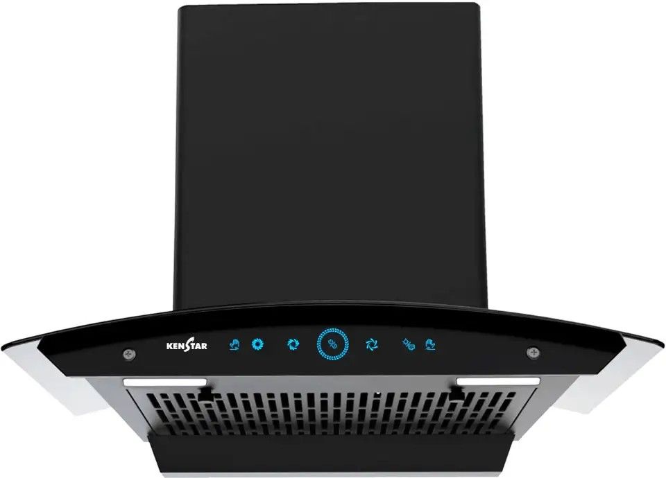 Kenstar Smoke Zero 60 1300 CMH 60 cm | Curved Glass Chimney (Wall Mounted, Black)