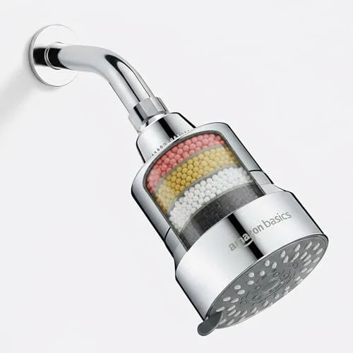 Amazon Basics Filtered Shower Head | 5 Spray Modes | Water Softener | Chrome Finish