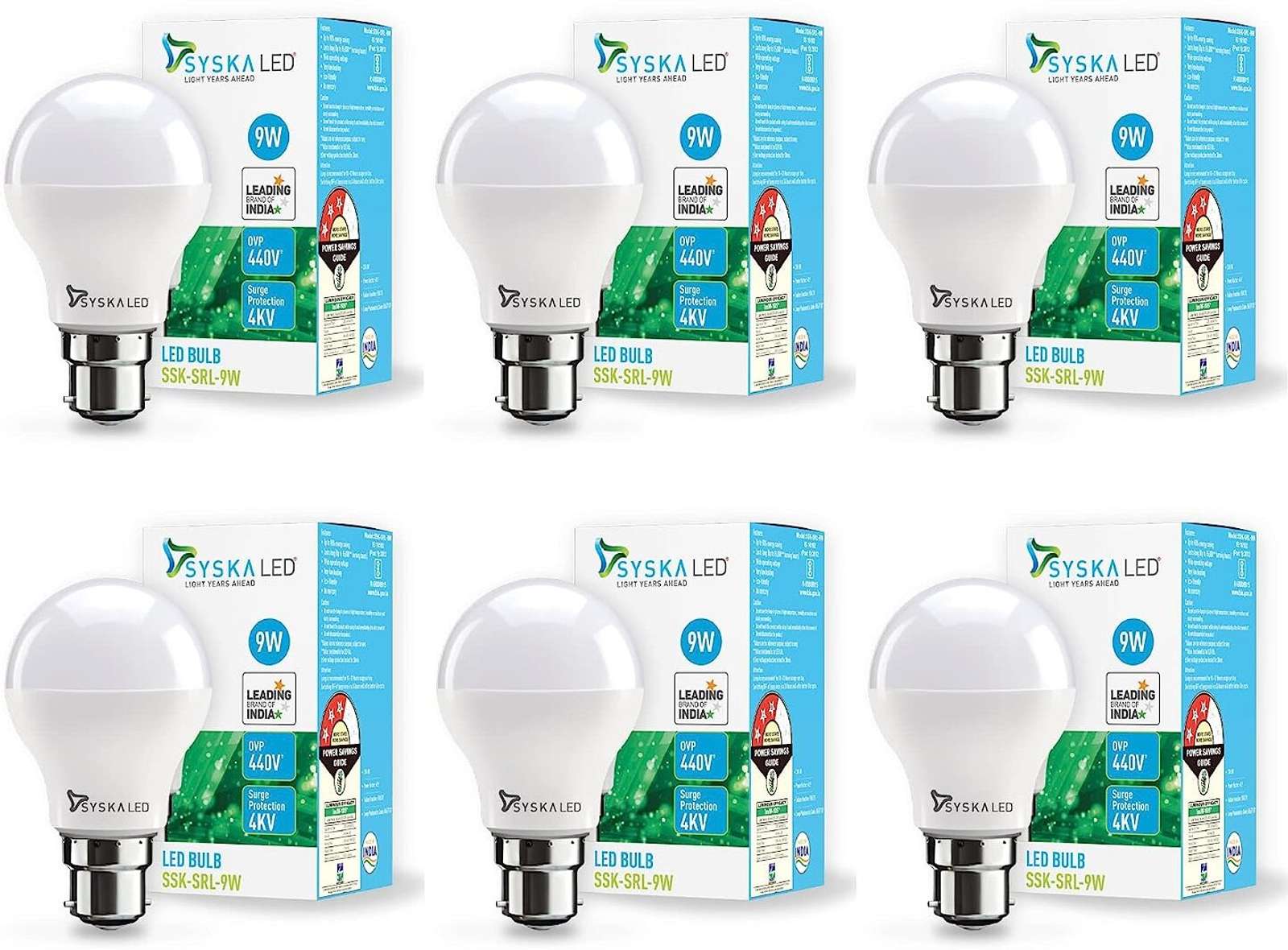 Syska 9 W Basic Standard B22 LED Bulb (White, Pack of 6)