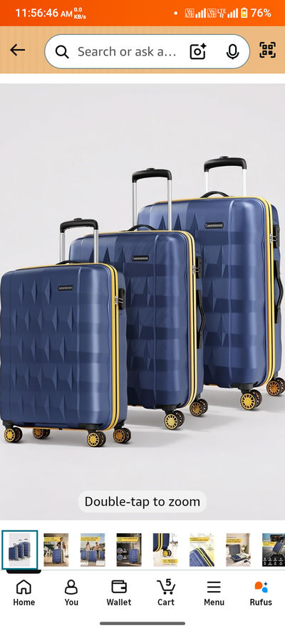 Aristocrat Comet Set of 3 (Cabin+Medium+Large) Hard Case Trolley Bags, Blue 8-Wheels, Durable Case, Spacious, Combination Lock, Sturdy Zipper, Lightweight Travel Luggage, 3-Year Global Warranty