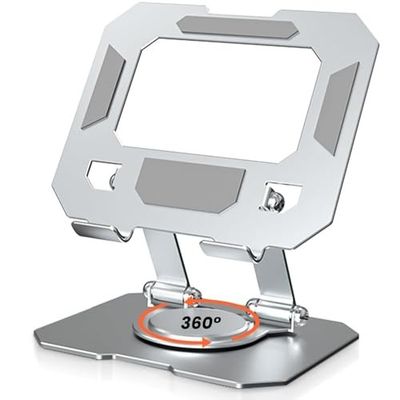 Dyazo Aluminium Tablet Stand Holder with 360° Rotating Base, Multi Angle Adjustments -Silver