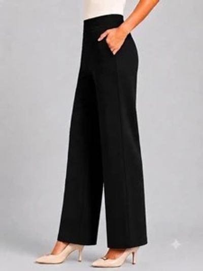CLOWALL Women Regular Fit Black Viscose Rayon Trousers
